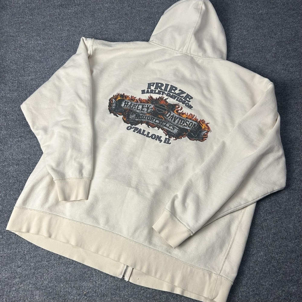 Harley-Davidson Hoodie Mens XL White Frieze OFallon IL Full Zip Graphic Fleece - Picture 4 of 6